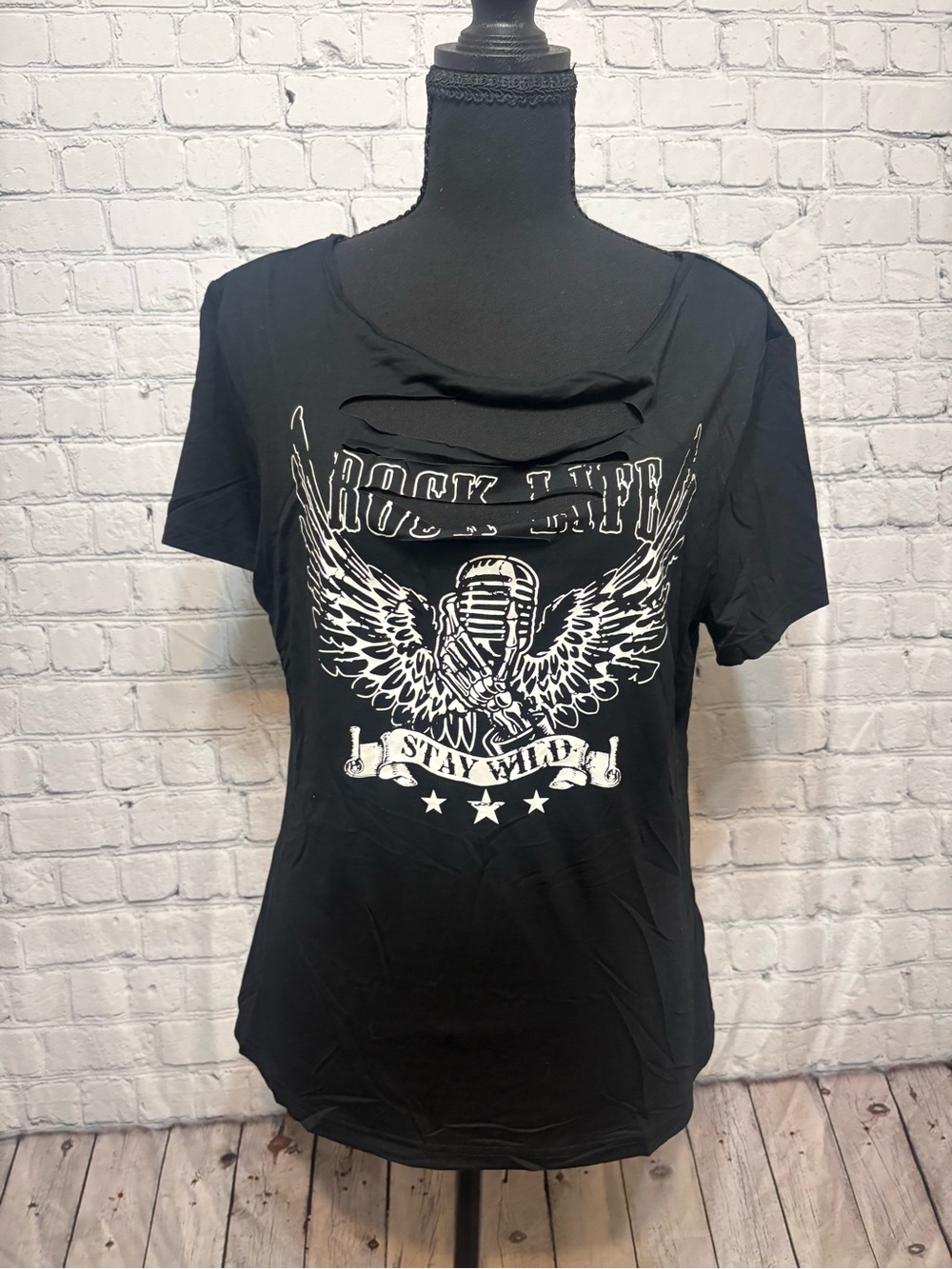 Black Graphic 'Rock Life' Short Sleeve Women's Tee